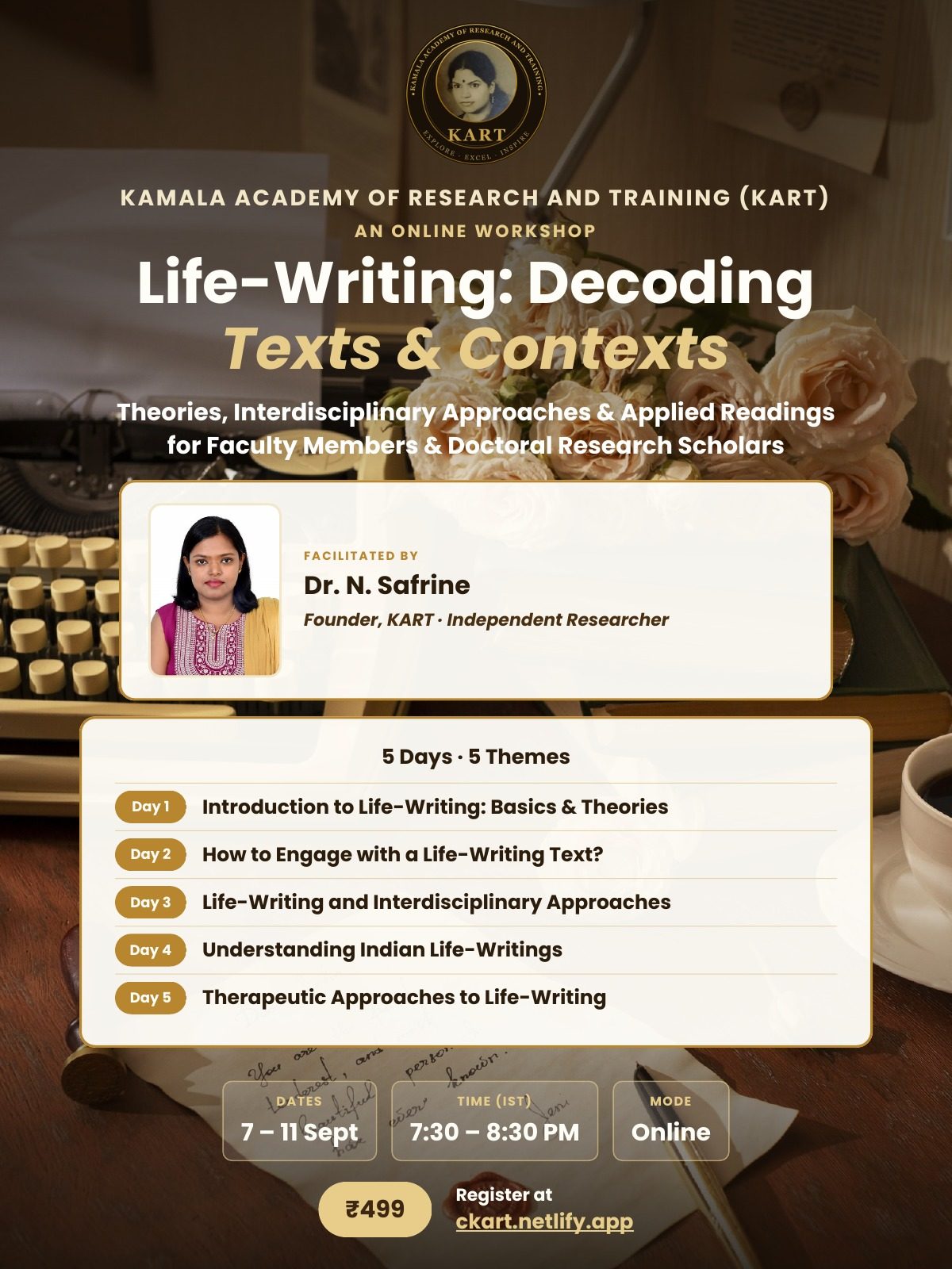 Poster — Life-Writing: Decoding Texts & Contexts, online workshop, 7–11 September 2026